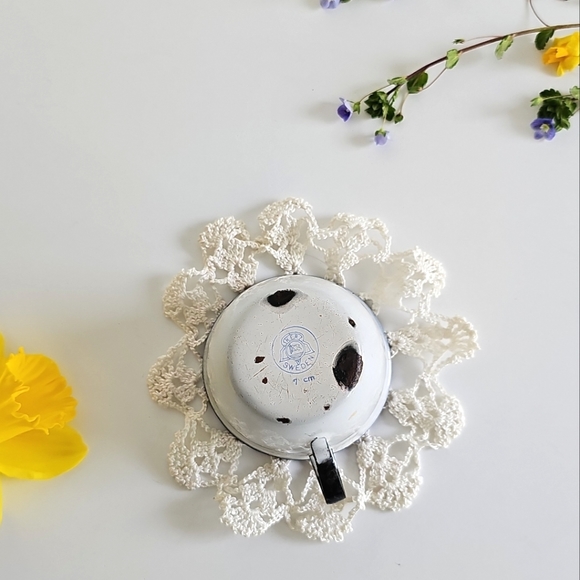 Antique K.E.R. Sweden White Enamelware Cup Blue White Trim Coffee Small Teacup - Picture 8 of 16